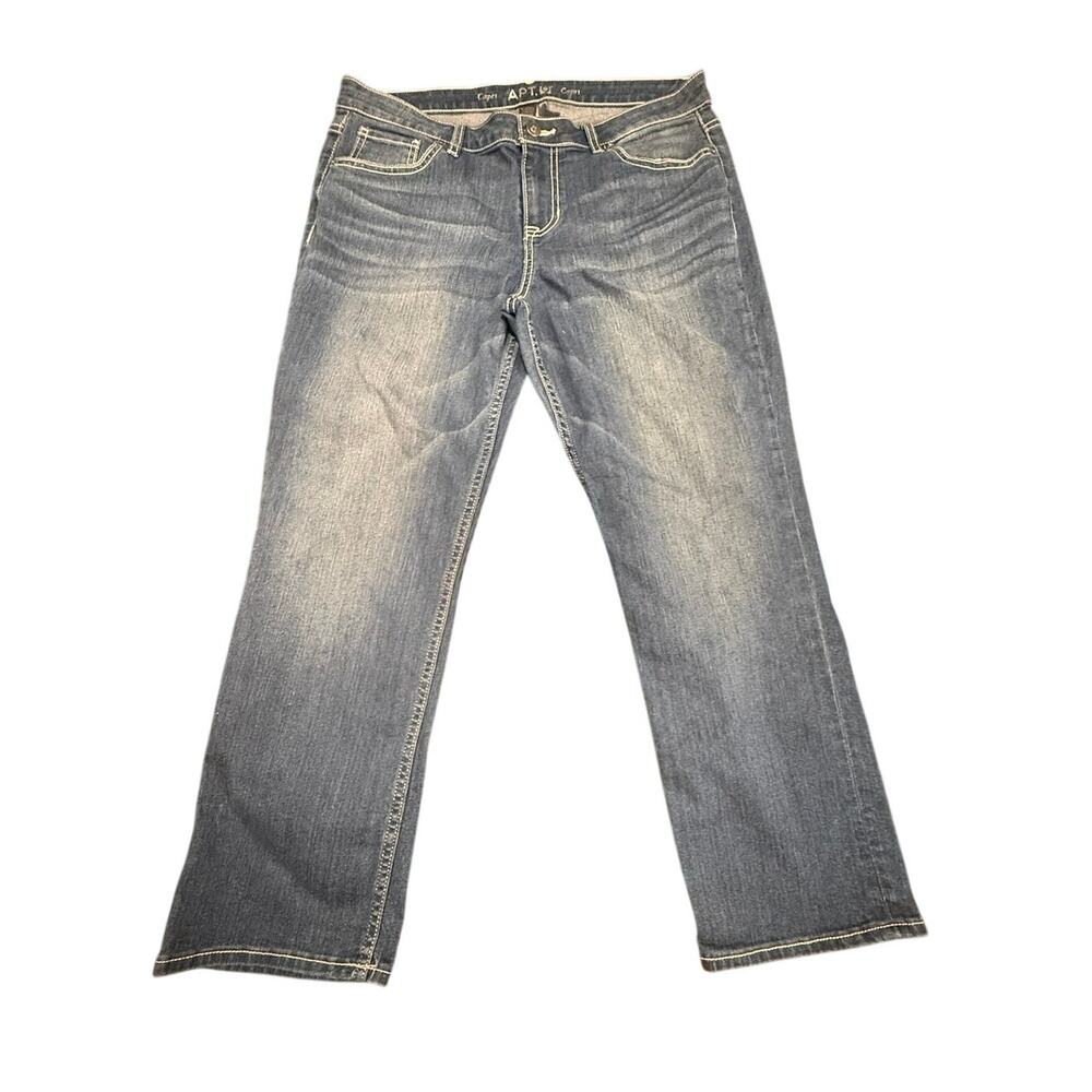 Apt. 9 Women's Blue Denim Capri Jeans Bling Embroidered Pockets Size 12